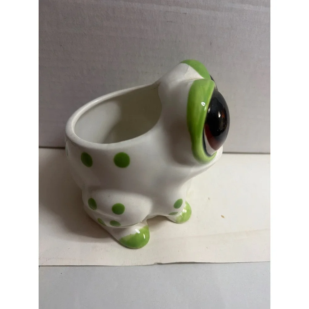 Vintage Relpo Ceramic Big Eye Frog Planter Green Polka Dot Kitsch 2124